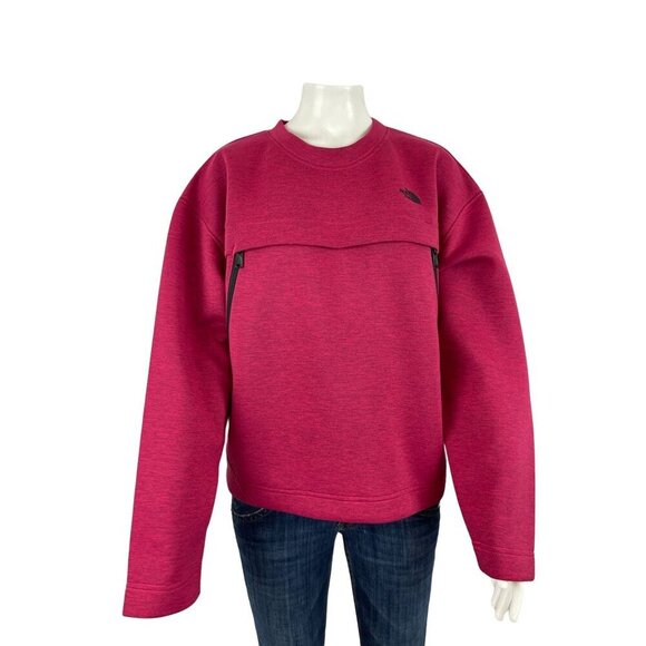 The North Face Womens Sweatshirt Medium Pink Zip Pockets Crew Neck Pullover - Picture 1 of 6